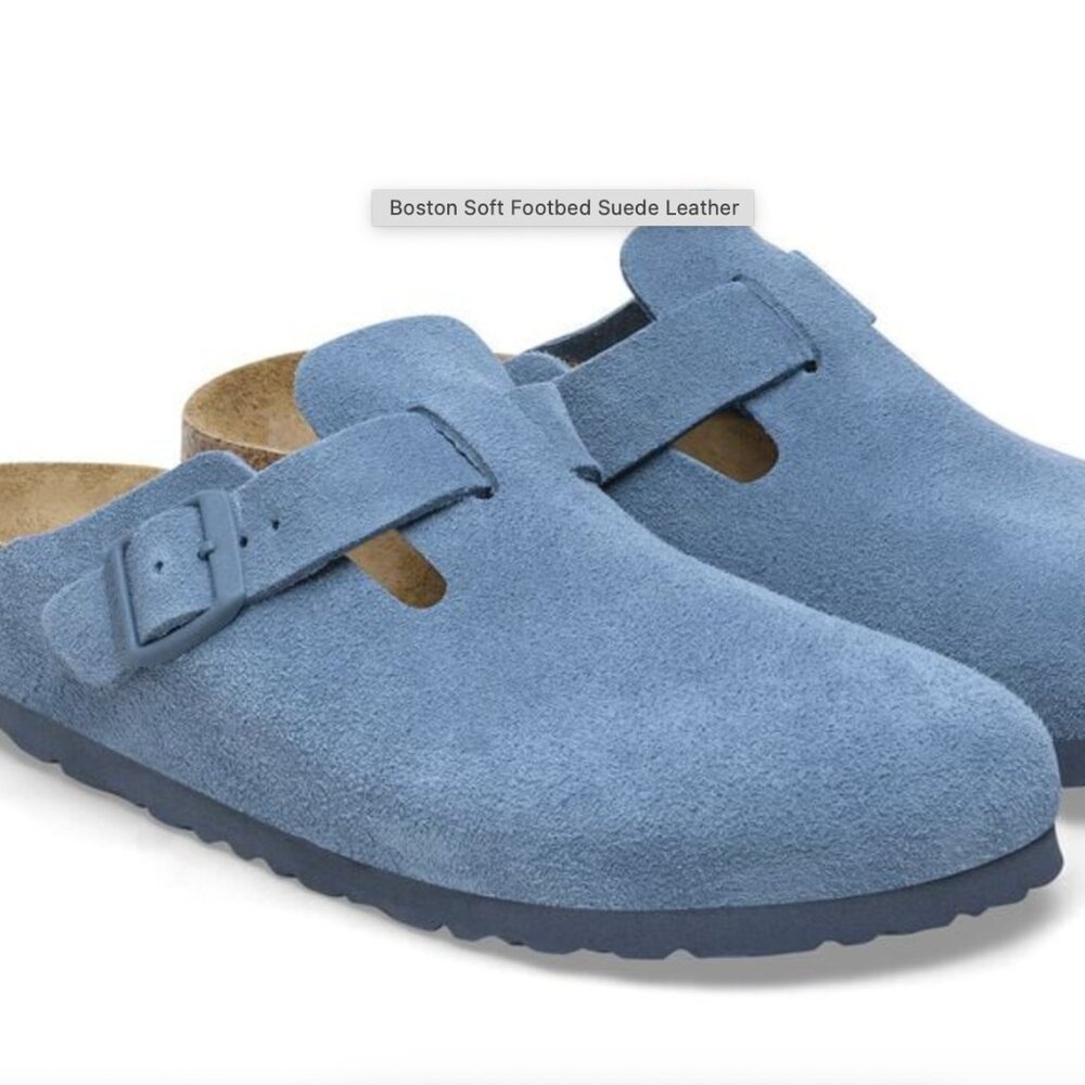 Birkenstock Boston Soft Footbed Suede Leather Elemental Blue, size 37